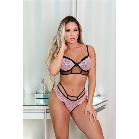 Conjunto De Lingerie Rendado Base Em Tule Calcinha Strappy Shopee Brasil