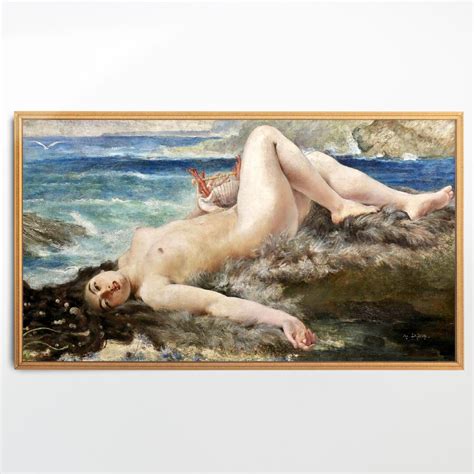 Asian Nude Painting Art Print Female Nude Siren Mermaid Goddess Art Beach Ocean Wall Art
