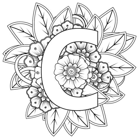 Buchstabe C Mit Dekorativem Ornament Der Mehndi Blume Im Ethnischen