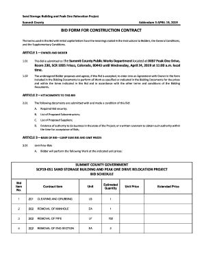 Fillable Online BID FORM FOR CONSTRUCTION CONTRACT Fax Email Print