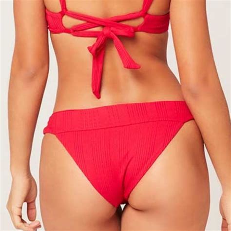 L Space Swim Lspace Pointelle Rib Veronica Bikini Bottom Red Poshmark