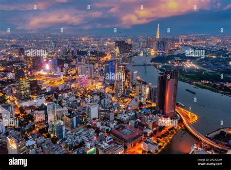 Aerial photo of Ho Chi Minh city skyline at night Stock Photo - Alamy