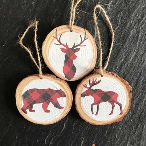 Buffalo Plaid Christmas Ornaments Ornament Set Wood Slice Ornaments