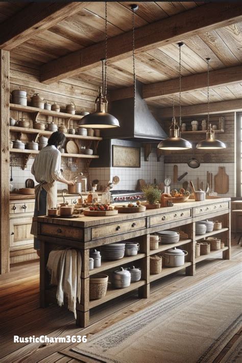 rustic kitchen  open shelving warm inviting rustic charm