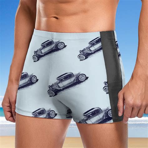 Sfneewho Classic Hot Rod Swim Brief Square Leg Mens Board Shorts Swimwear Swimsuit