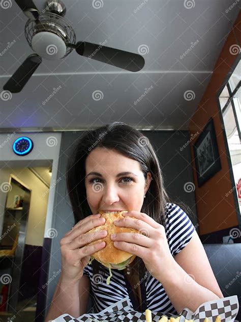 Young Woman Eating Hamburger Stock Image Image Of Young Pretty 5113505