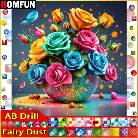 HOMFUN Fairy Dust AB Square Round Drill 5D DIY Diamond Painting Flower