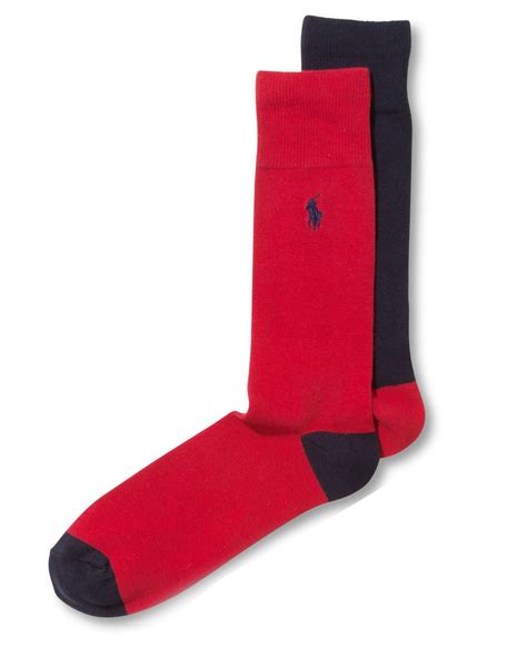 Polo Ralph Lauren Mens Contrast Heel Dress Socks 2 Pack In Red For Men Redblack Lyst