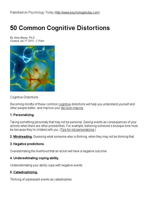 50 Common Cognitive Distortions Attitude Psychology Bias