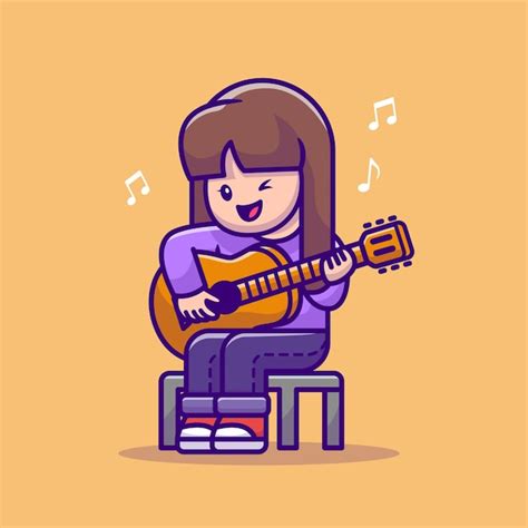 Linda Chica Tocando La Guitarra Ilustraci N Vectorial De Dibujos