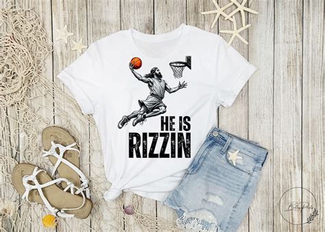 Funny Jesus Dunking Basketball PNG he is Rizzin' Easter Shirt Design ...