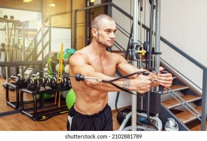 Muscular Bodybuilder Naked Torso Exercises Cable Stock Photo Shutterstock