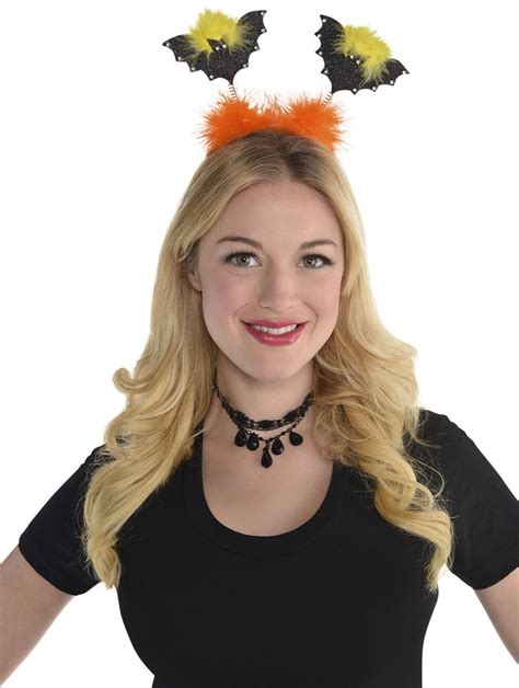 Glitter Bat Head Bopper Headband Blackorange One Size Wearable Costume Accessory For