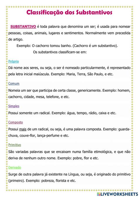 A Poster With The Words Classifico Dos Substantivos In Spanish And English