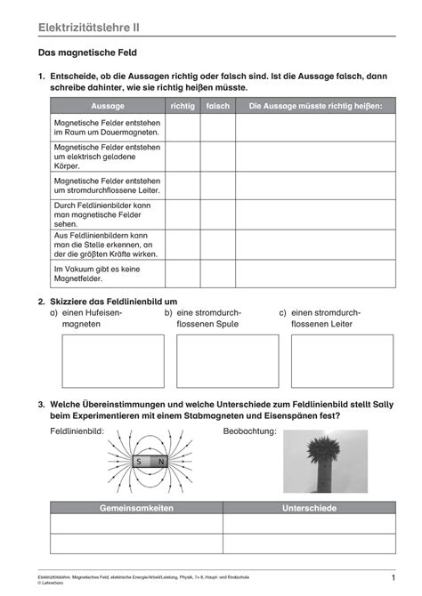 Elektrik Und Magnetik Arbeitsblatt
