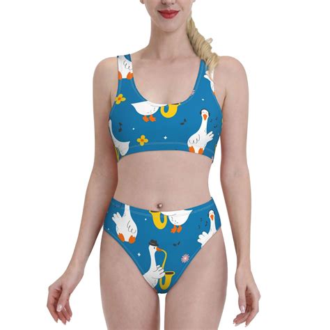 Lukts Women High Waisted Bikini Set Cartoon Goose Swimsuit 2 Piece