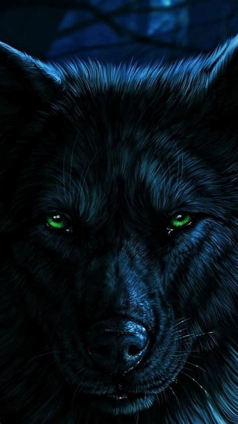 Black Wolf With Green Eyes Backiee