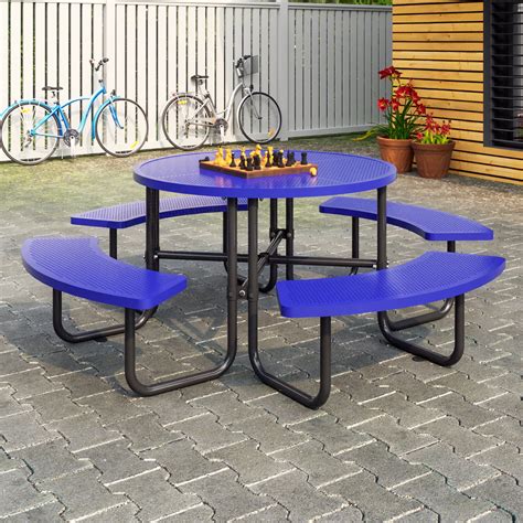 LZBEITEM 46" Steel Round Picnic Table, Expanded,Industrial Metal ...