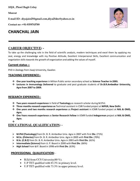 Impressive Biodata Format For Teacher Job Resume Experienced In Pharma