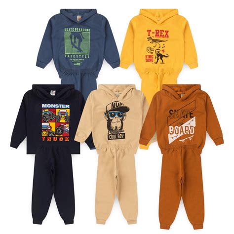 Kit 6 Peças de Roupas Conjunto Moletom Capuz Masculino Infantil Menino