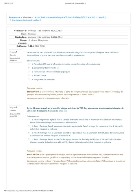 Cuestionario de cierre de módulo 2 Formulario 053 para la referencia