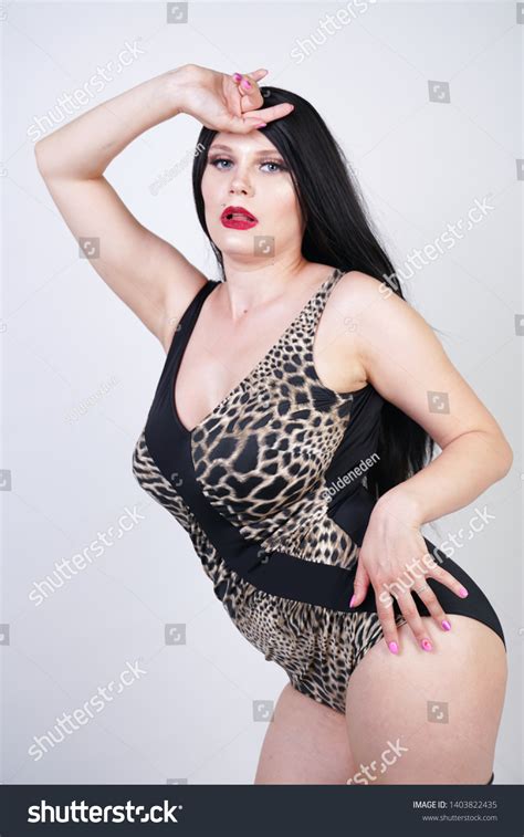 Sexy Dangerous Brunette Woman Leopard Swimsuit Stock Photo 1403822435