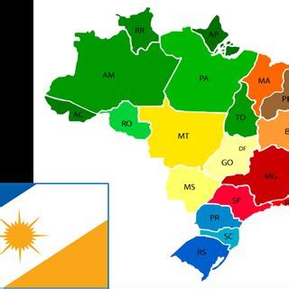 Map of Brazil: states, capitals and regions and Flag of the State of ...