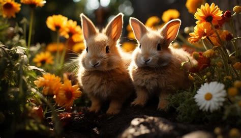 Premium AI Image Fluffy Baby Rabbit Sitting In Meadow Enjoying Summer