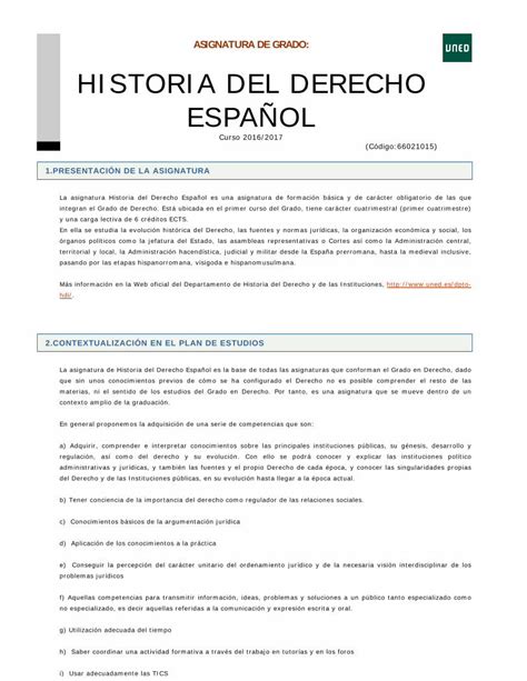 Pdf Asignatura De Grado Historia Del Derecho Espa Ol Estructura