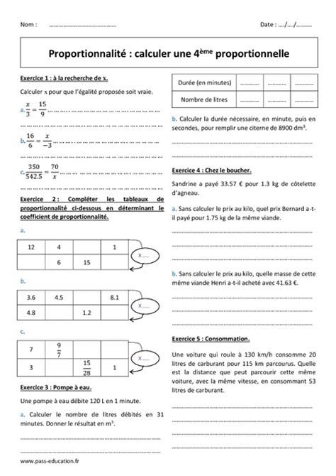 Calculer une 4ème proportionnelle Exercices de 4ème sur la