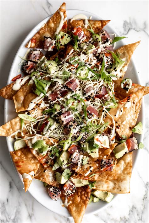 Ahi Tuna Wonton Nachos With Wasabi Mayo Cooking With Cocktail Rings