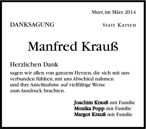 Traueranzeigen von Manfred Krauß stuttgart gedenkt de