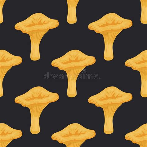 Vector Seamless Pattern With Chanterelle Mushroom On Black Seamless