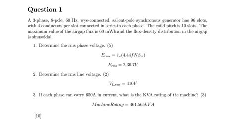 Solved Question A Phase Pole Hz Wye Connected Chegg