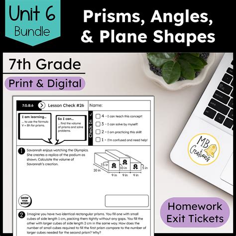 7th Grade Prisms Angles Plane Shapes Worksheet Exit Ticket Iready Math Unit 6 Mb Creations