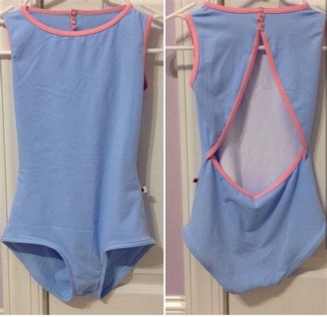 Two Pictures Of The Same Blue Swimsuit Hanging On A Rack In Front Of A Door