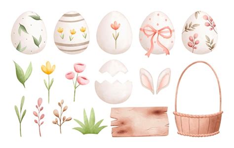 Premium Vector Watercolor Illustration Set Of Easter Egg And Elements