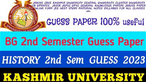 Bg Nd Semester History Guess Paper Kashmir University Batch