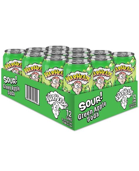 Warheads Sour Soda Pop Green Apple 340ml Cans Packs Of 12 Drinks