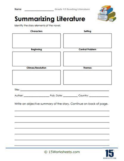 Reading Literature Comprehension Grade 12 Worksheets