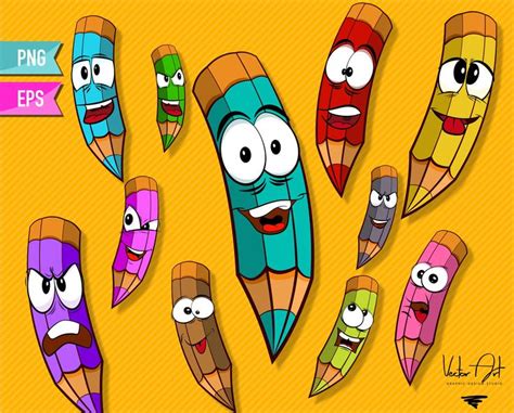 Clipart Pencils, Clipart Funny, Digital File, EPS Files, PNG Files ...