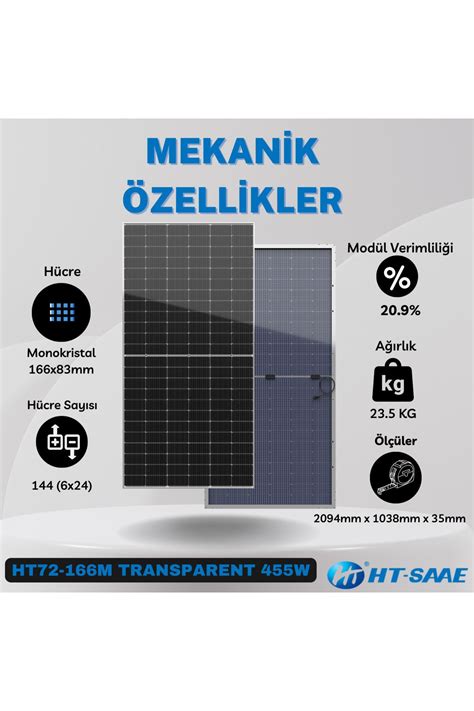 HT SAAE HT72 166M Transparan 455Wp Ekonomik Güneş Paneli Half Cut