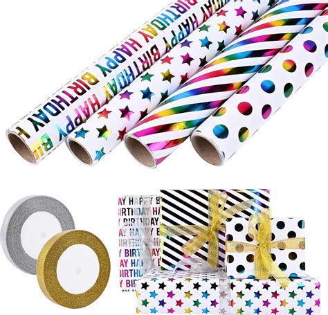 GuKKK Geschenkpapier Set 4 Rollen 3m X 43 Cm Geschenkpapier Geburtstag