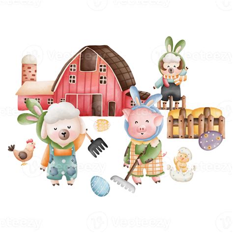 Watercolor Easter Rabbit Animal Farmer Easter Elements Easter Farm