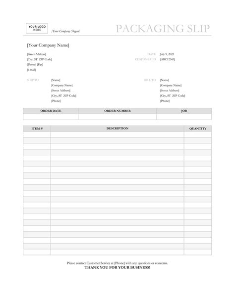 Free Printable Packing Slip Templates Excel Word Pdf