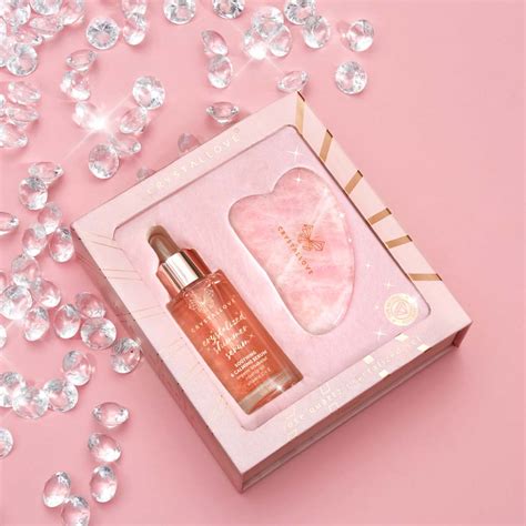 Crystallove Rose Quartz Crystalized Set Face Serum With Rose Quartz And Gua Sha Massage Plate