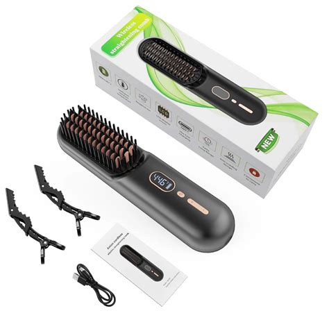 Upgraded Portable Cordless Hair Straightener Brush Usb Rechargeable Hot Comb In Negative Ion