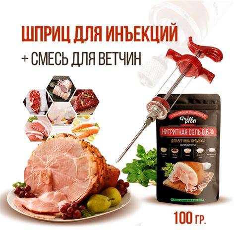 Шприц-инжектор для маринования мяса + смесь для ветчин 100 г | Grill Profi