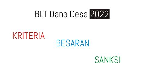 BLT Dana Desa 2022 Kriteria Besaran Dan Sanksi Updesa