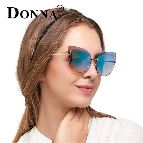 Donna Women Metal Cat Eye Sunglasses With Rim Less Mirror Sun Glasses